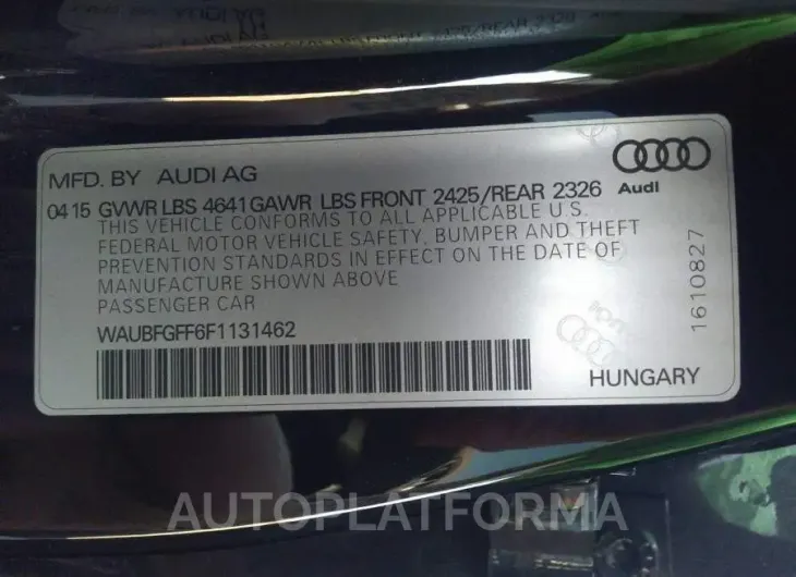 AUDI S3/A3 2015 vin WAUBFGFF6F1131462 from auto auction Iaai