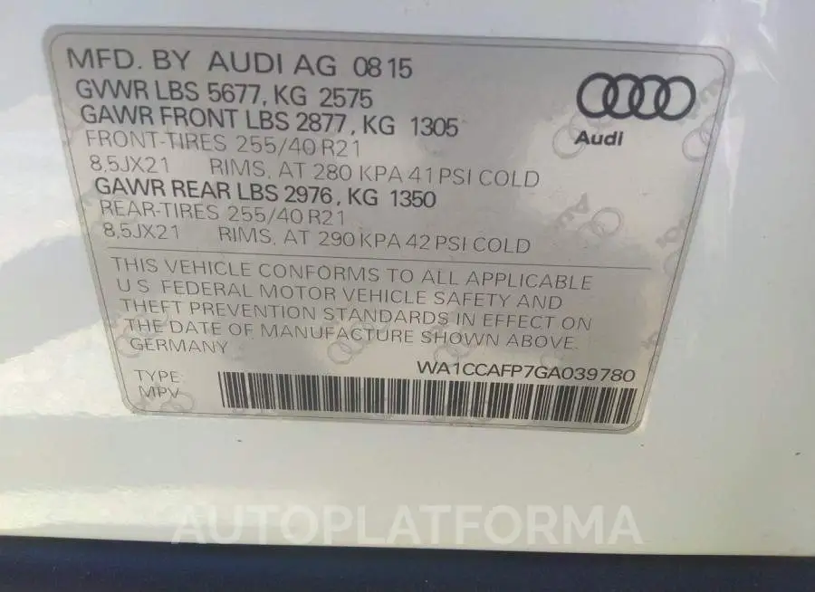 AUDI SQ5 2016 vin WA1CCAFP7GA039780 from auto auction Iaai