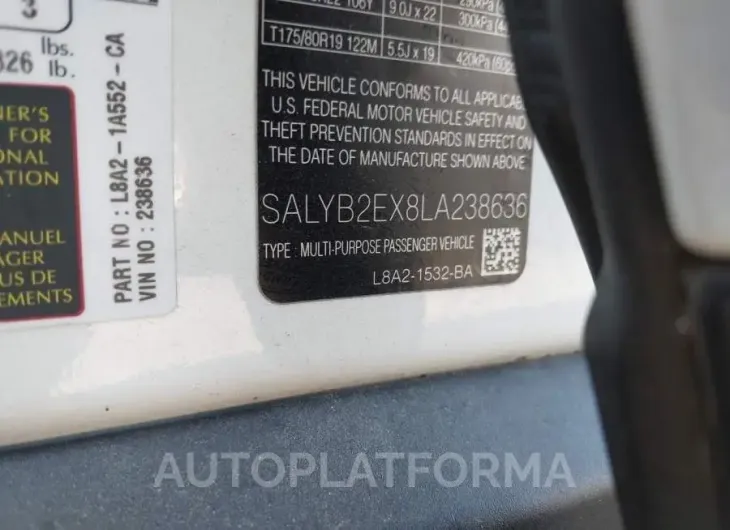 LAND ROVER RANGE ROVER VELAR 2020 vin SALYB2EX8LA238636 from auto auction Iaai