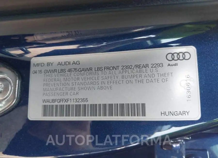 AUDI S3/A3 2015 vin WAUBFGFFXF1132355 from auto auction Iaai