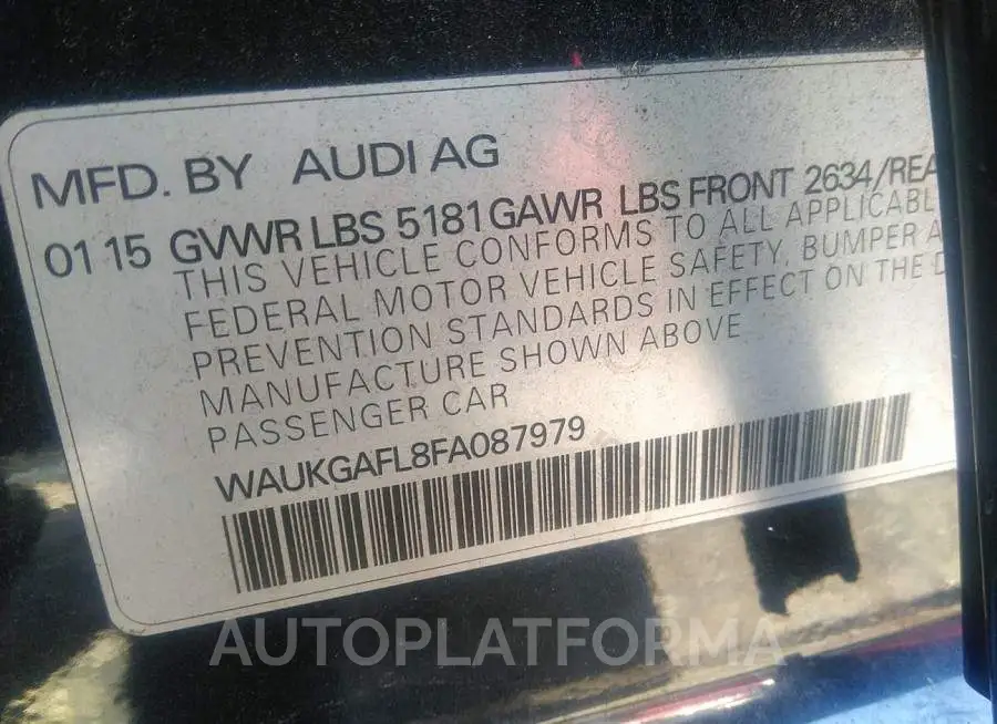 AUDI S4 2015 vin WAUKGAFL8FA087979 from auto auction Iaai