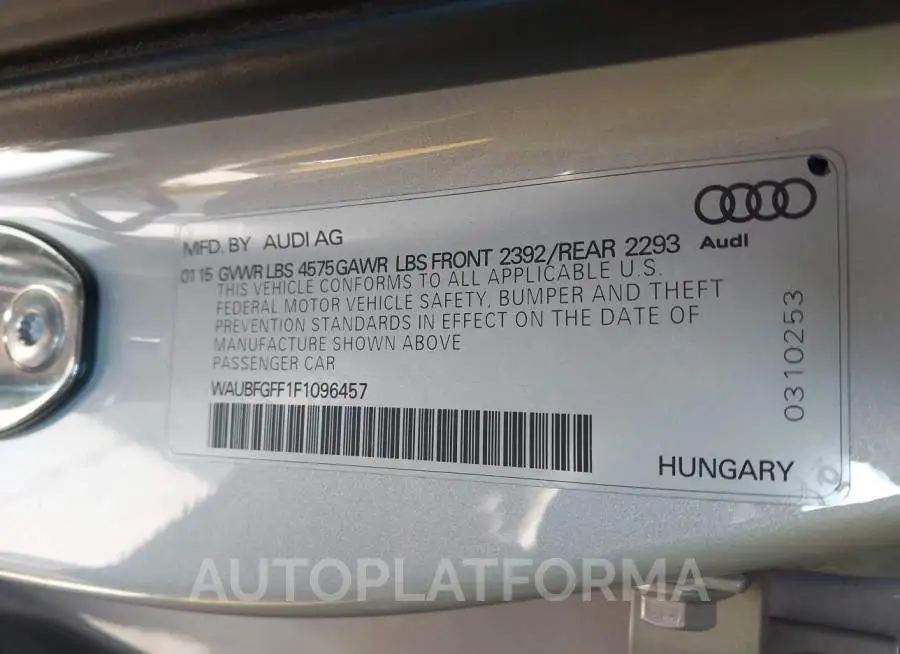 AUDI S3/A3 2015 vin WAUBFGFF1F1096457 from auto auction Iaai