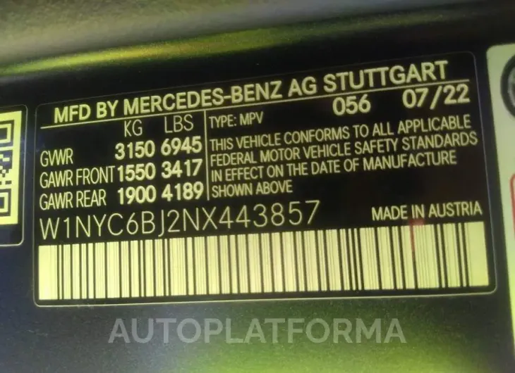 MERCEDES-BENZ G-CLASS 2022 vin W1NYC6BJ2NX443857 from auto auction Iaai