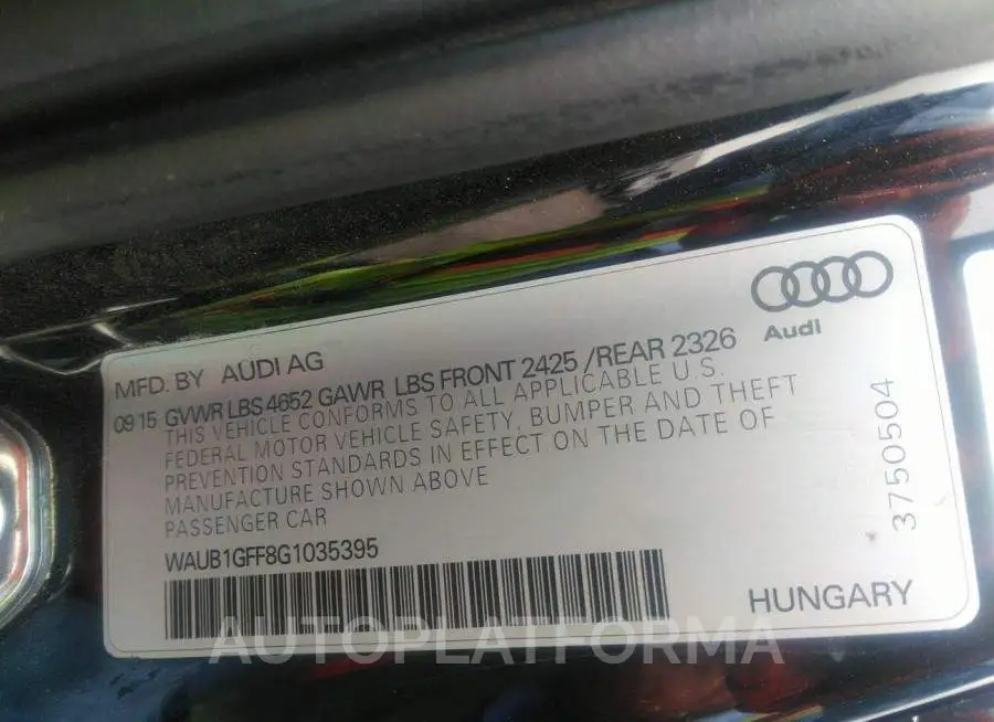 AUDI S3 2016 vin WAUB1GFF8G1035395 from auto auction Iaai