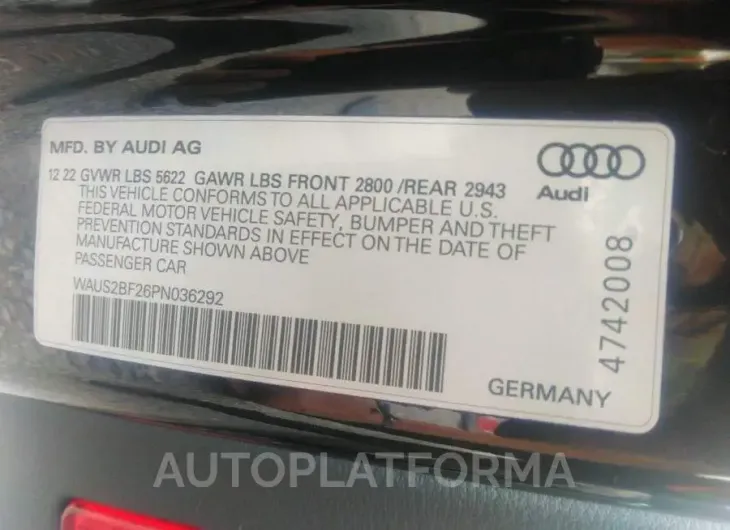 AUDI A7 2023 vin WAUS2BF26PN036292 from auto auction Iaai