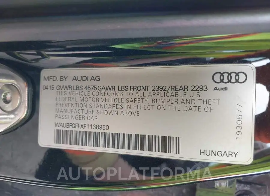 AUDI S3/A3 2015 vin WAUBFGFFXF1138950 from auto auction Iaai