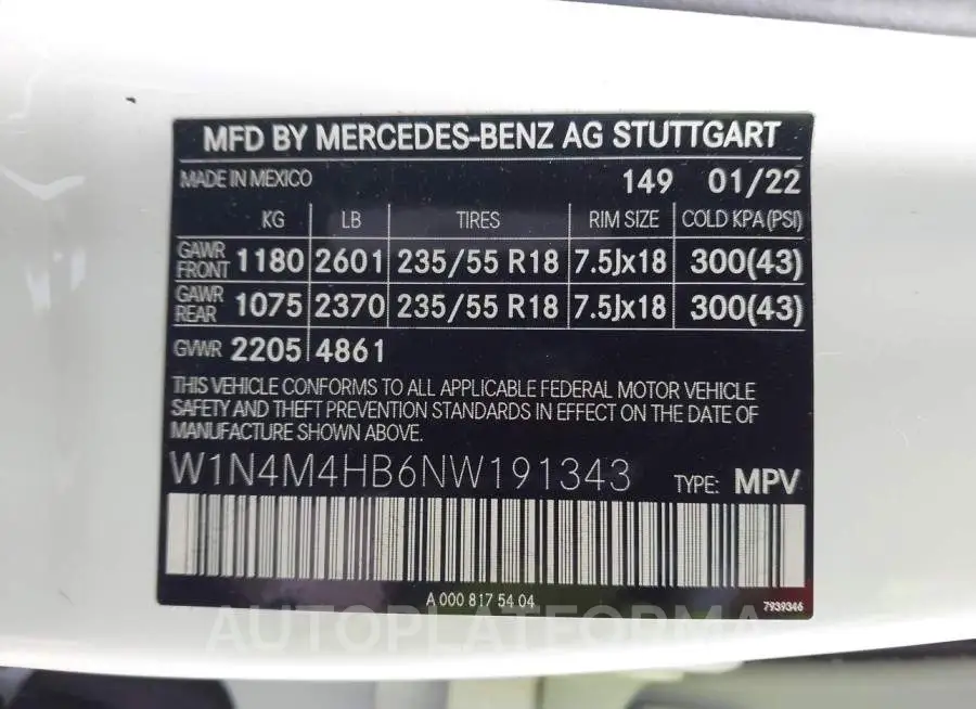 MERCEDES-BENZ GLB 2022 vin W1N4M4HB6NW191343 from auto auction Iaai