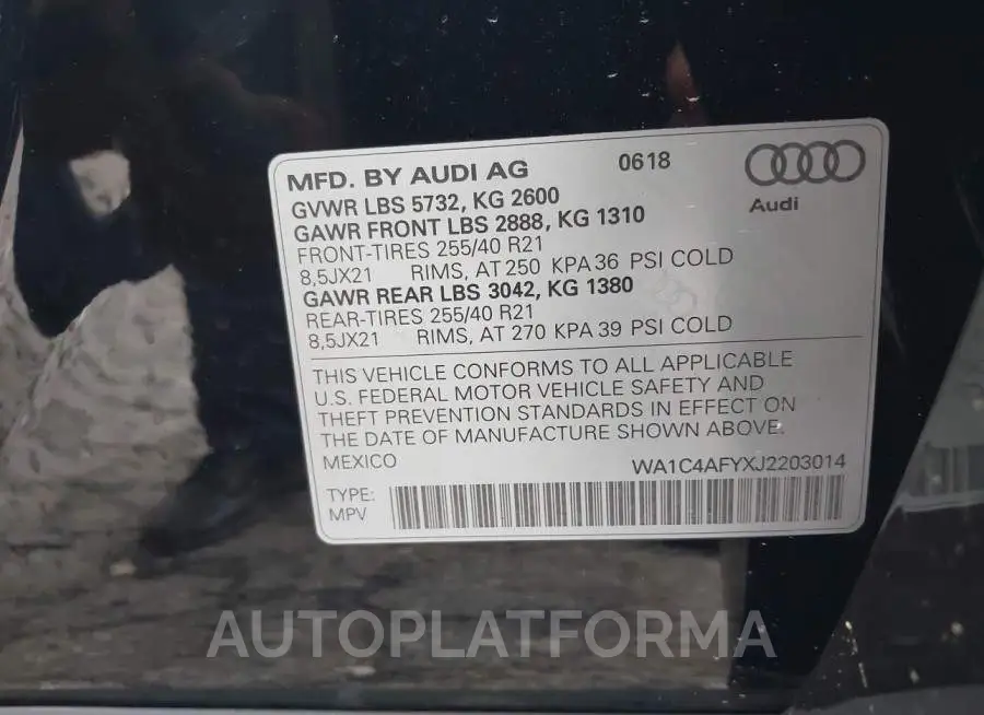 AUDI SQ5 2018 vin WA1C4AFYXJ2203014 from auto auction Iaai