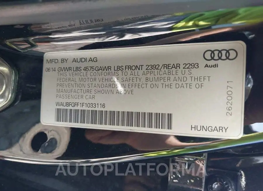 AUDI S3/A3 2015 vin WAUBFGFF1F1033116 from auto auction Iaai