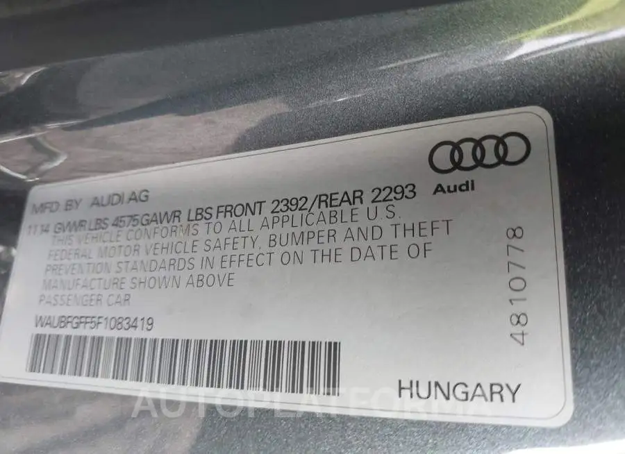 AUDI S3/A3 2015 vin WAUBFGFF5F1083419 from auto auction Iaai