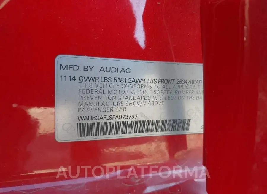 AUDI S4 2015 vin WAUBGAFL9FA073797 from auto auction Iaai