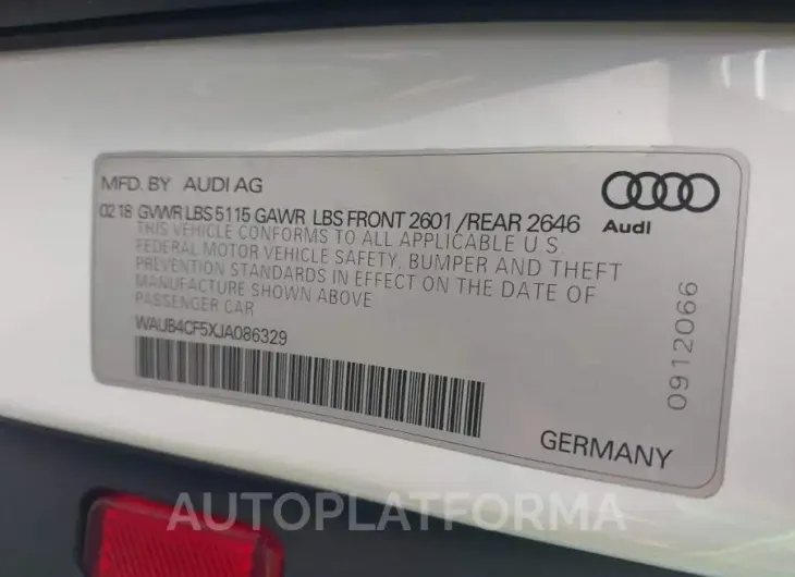 AUDI S5 SPORTBACK 2018 vin WAUB4CF5XJA086329 from auto auction Iaai