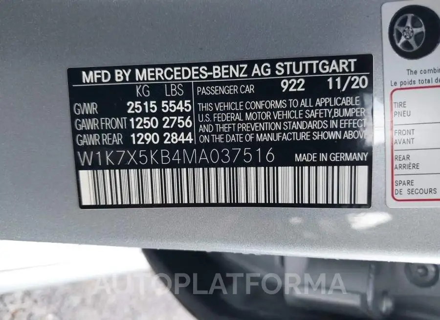 MERCEDES-BENZ AMG GT 2021 vin W1K7X5KB4MA037516 from auto auction Iaai