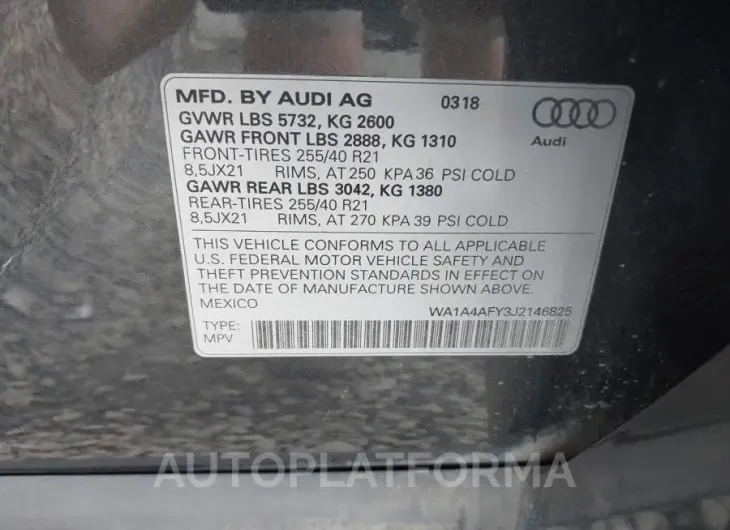 AUDI SQ5 2018 vin WA1A4AFY3J2146825 from auto auction Iaai