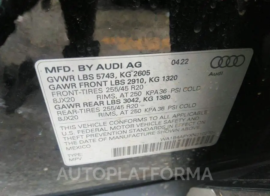 AUDI SQ5 2022 vin WA1B4AFYXN2102704 from auto auction Iaai