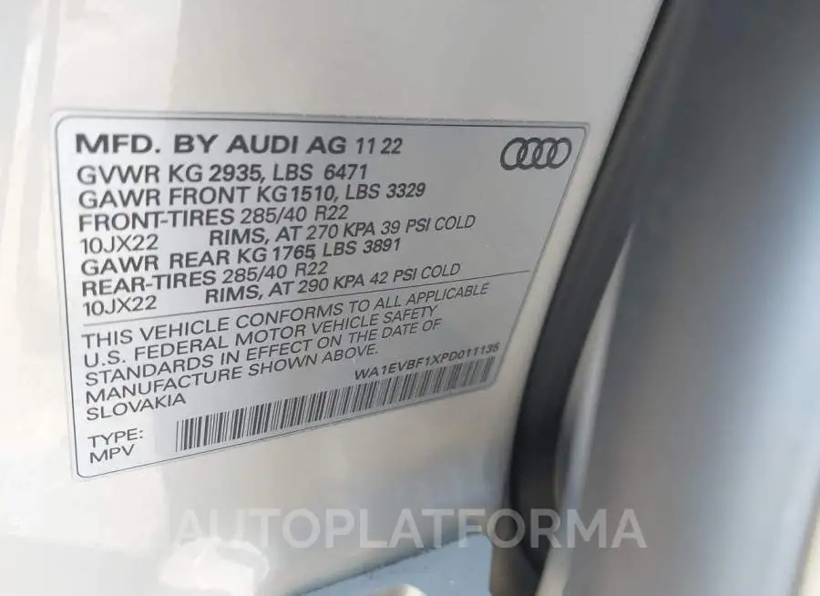 AUDI Q8 2023 vin WA1EVBF1XPD011135 from auto auction Iaai