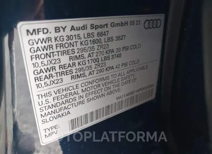 AUDI RS Q8 2023 vin WU1ARBF14PD033594 from auto auction Iaai