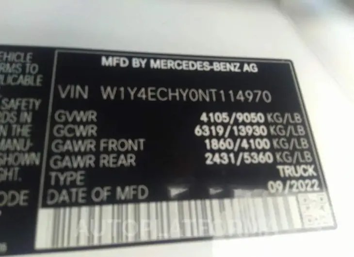 MERCEDES-BENZ SPRINTER CARGO VAN 2022 vin W1Y4ECHY0NT114970 from auto auction Iaai