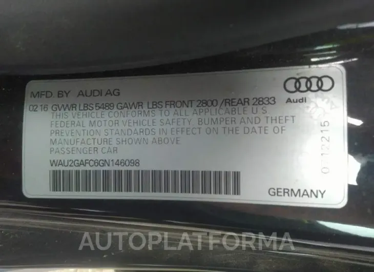 AUDI A7 2016 vin WAU2GAFC6GN146098 from auto auction Iaai