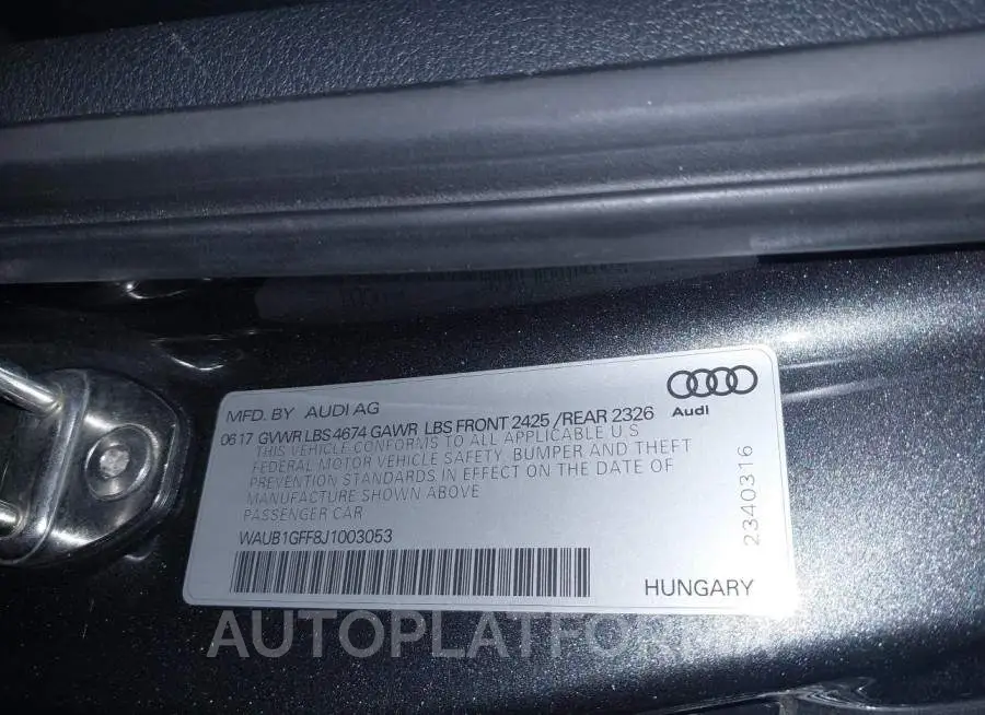 AUDI S3 2018 vin WAUB1GFF8J1003053 from auto auction Iaai