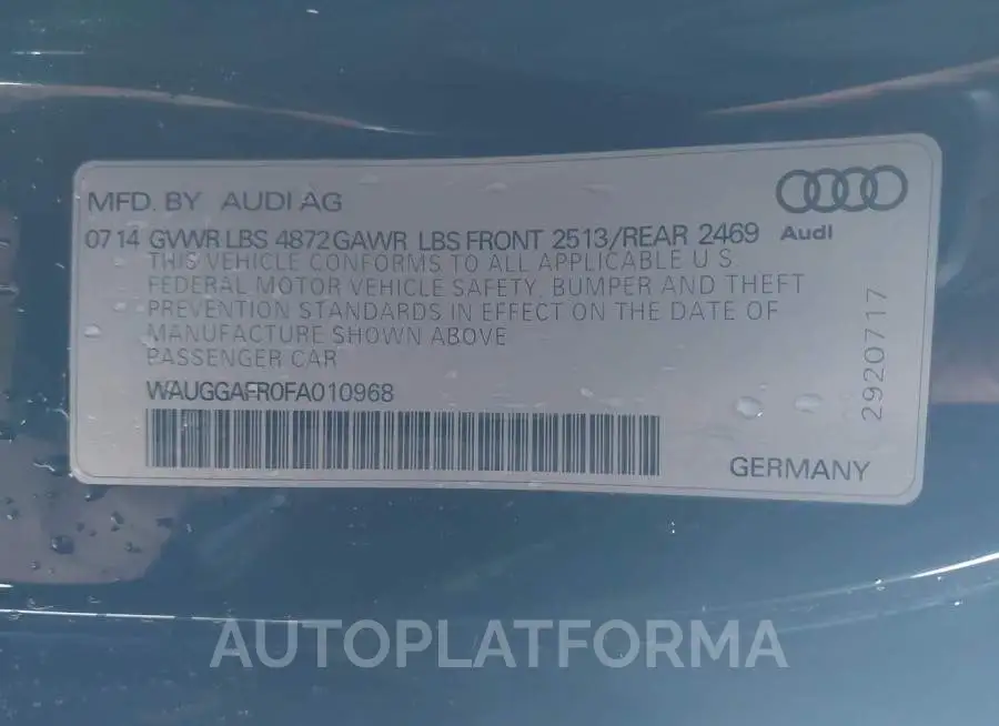 AUDI S5 2015 vin WAUGGAFR0FA010968 from auto auction Iaai