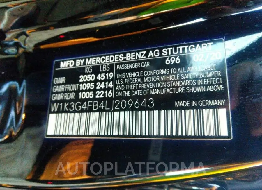 MERCEDES-BENZ A-CLASS 2020 vin W1K3G4FB4LJ209643 from auto auction Iaai