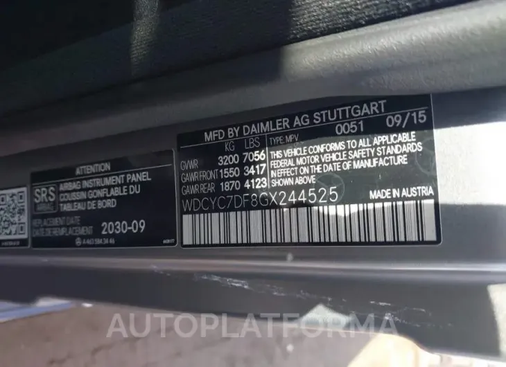 MERCEDES-BENZ G-CLASS 2016 vin WDCYC7DF8GX244525 from auto auction Iaai