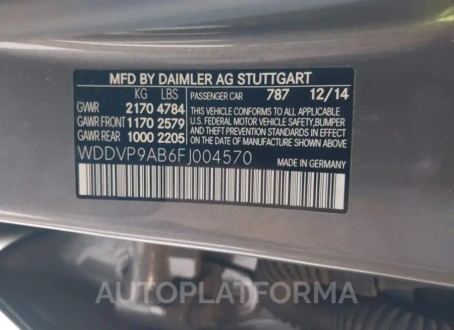 MERCEDES-BENZ B-CLASS ELECTRIC DRIVE 2015 vin WDDVP9AB6FJ004570 from auto auction Iaai