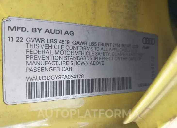 AUDI S3 2023 vin WAUJ3DGY8PA054128 from auto auction Iaai