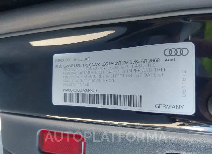 AUDI S5 SPORTBACK 2020 vin WAUC4CF55LA008340 from auto auction Iaai