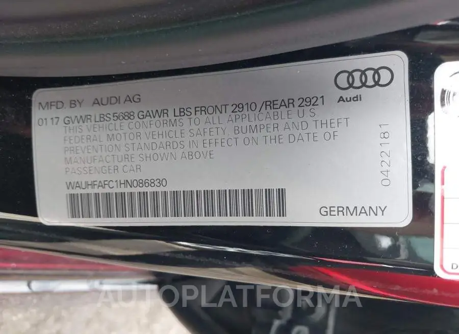 AUDI S6 2017 vin WAUHFAFC1HN086830 from auto auction Iaai