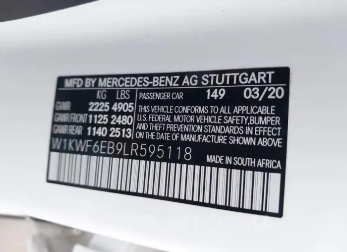 MERCEDES-BENZ AMG C 43 2020 vin W1KWF6EB9LR595118 from auto auction Iaai