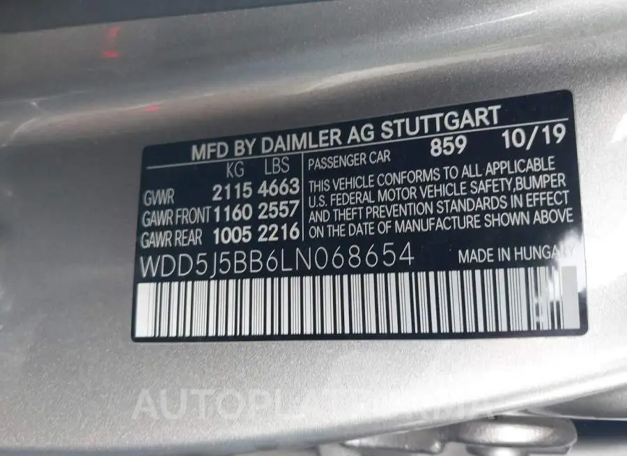 MERCEDES-BENZ AMG CLA 35 2020 vin WDD5J5BB6LN068654 from auto auction Iaai