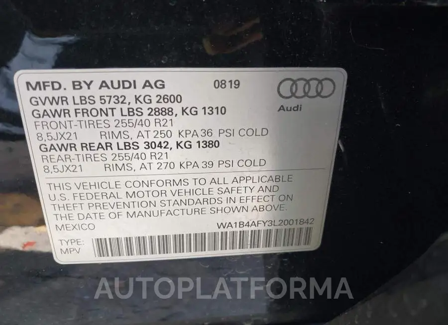 AUDI SQ5 2020 vin WA1B4AFY3L2001842 from auto auction Iaai