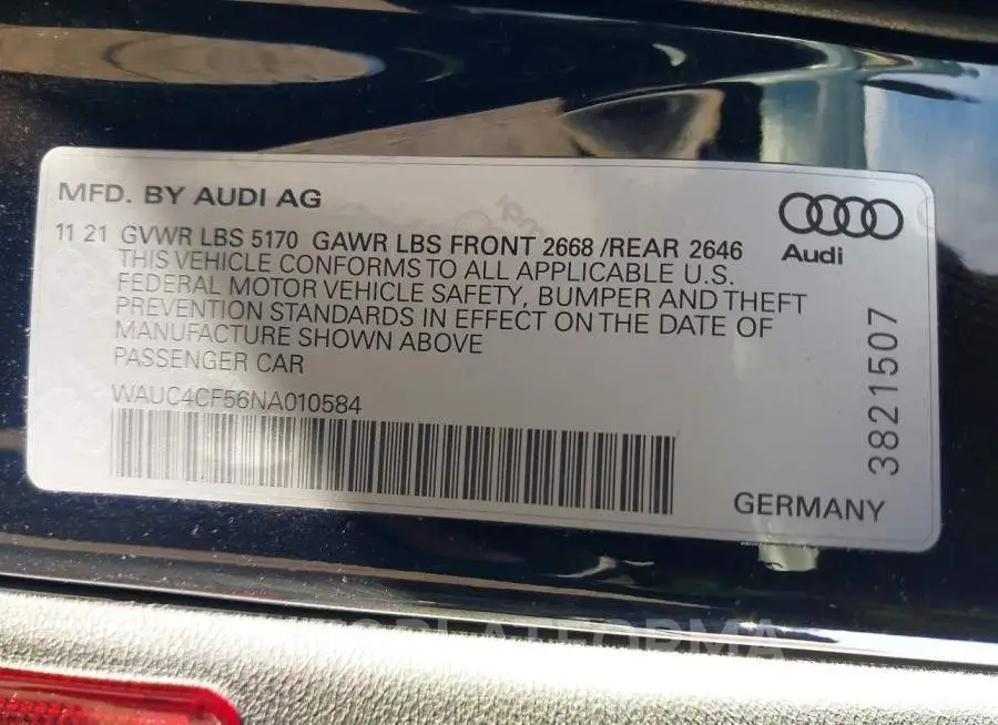 AUDI S5 SPORTBACK 2022 vin WAUC4CF56NA010584 from auto auction Iaai