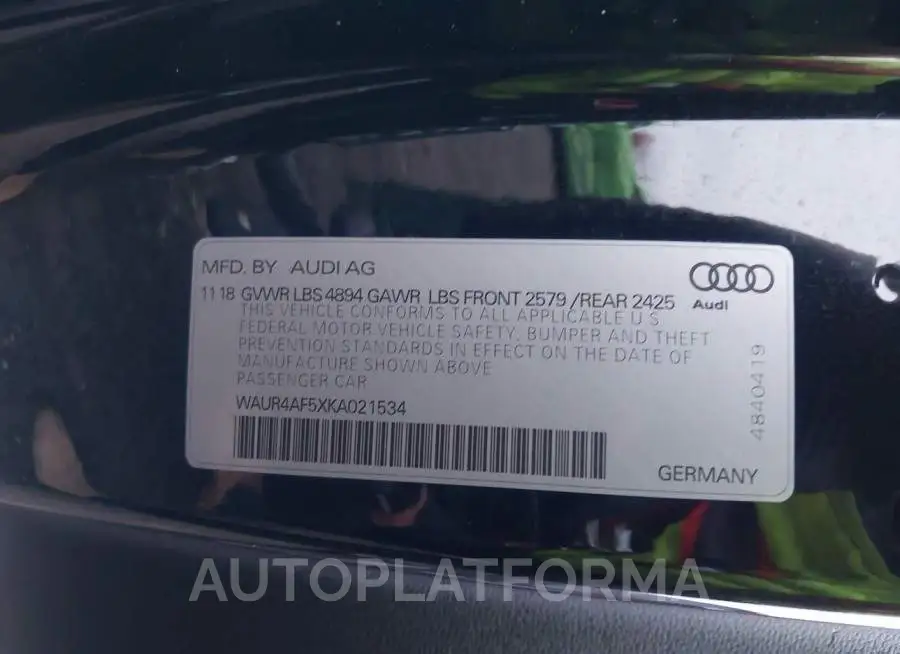 AUDI S5 2019 vin WAUR4AF5XKA021534 from auto auction Iaai