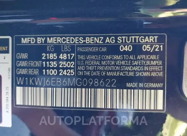 MERCEDES-BENZ AMG C 43 2021 vin W1KWJ6EB6MG098622 from auto auction Iaai