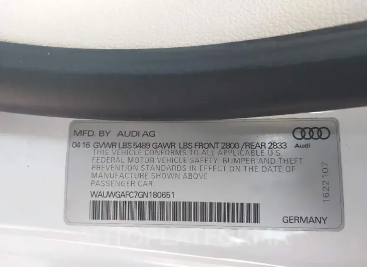 AUDI A7 2016 vin WAUWGAFC7GN180651 from auto auction Iaai