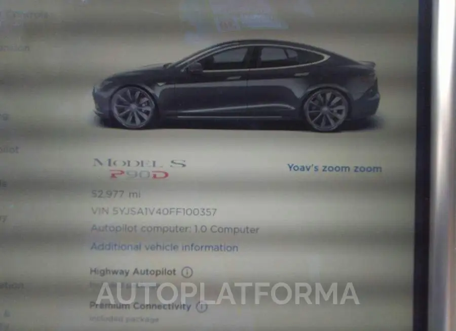 TESLA MODEL S 2015 vin 5YJSA1V40FF100357 from auto auction Iaai