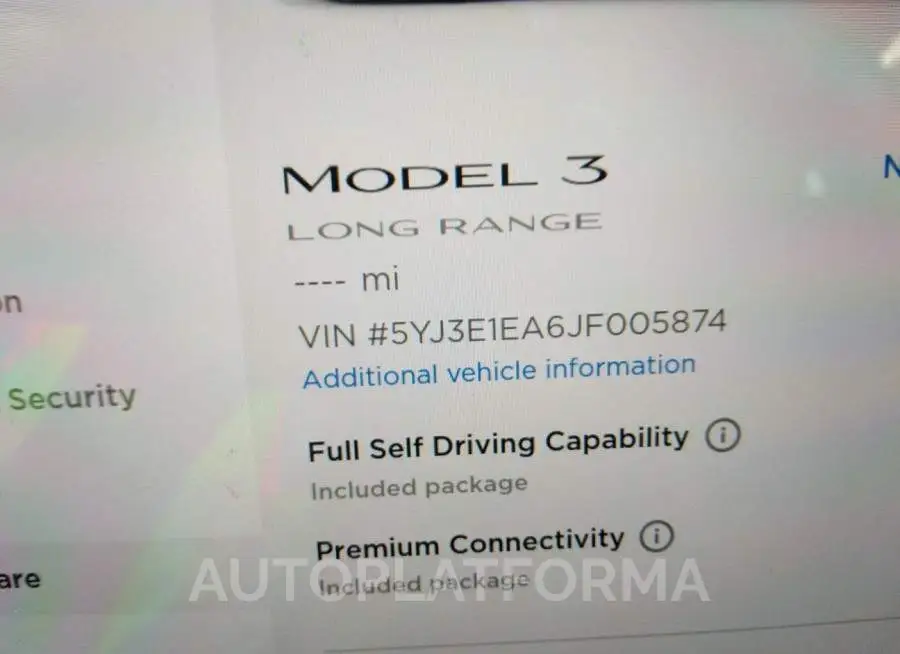 TESLA MODEL 3 2018 vin 5YJ3E1EA6JF005874 from auto auction Iaai