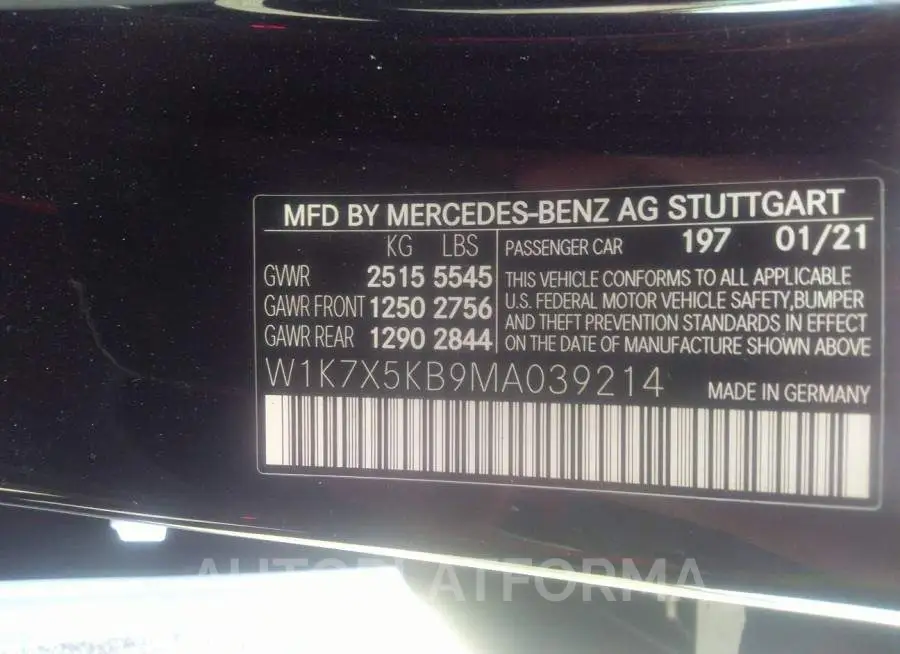 MERCEDES-BENZ AMG GT 2021 vin W1K7X5KB9MA039214 from auto auction Iaai