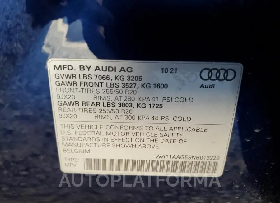 AUDI E-TRON SPO 2022 vin WA11AAGE9NB013229 from auto auction Copart