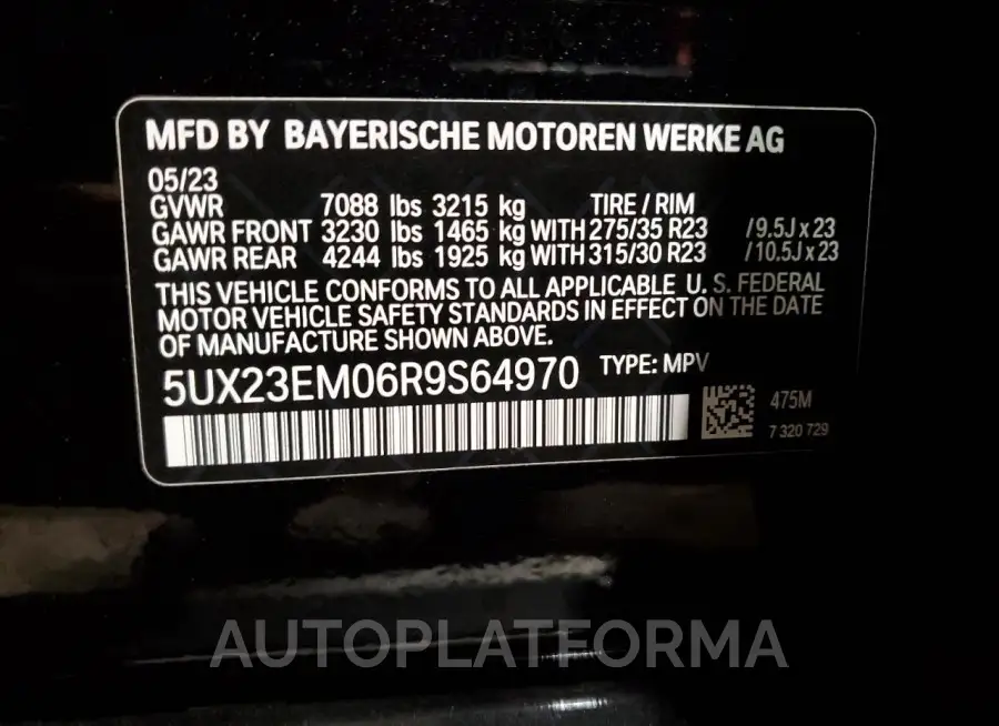 BMW X7 XDRIVE4 2024 vin 5UX23EM06R9S64970 from auto auction Copart