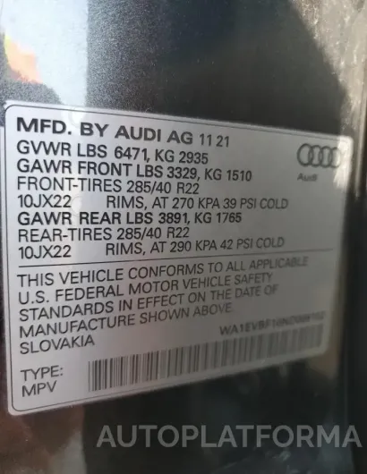 AUDI Q8 PREMIUM 2022 vin WA1EVBF10ND009102 from auto auction Copart