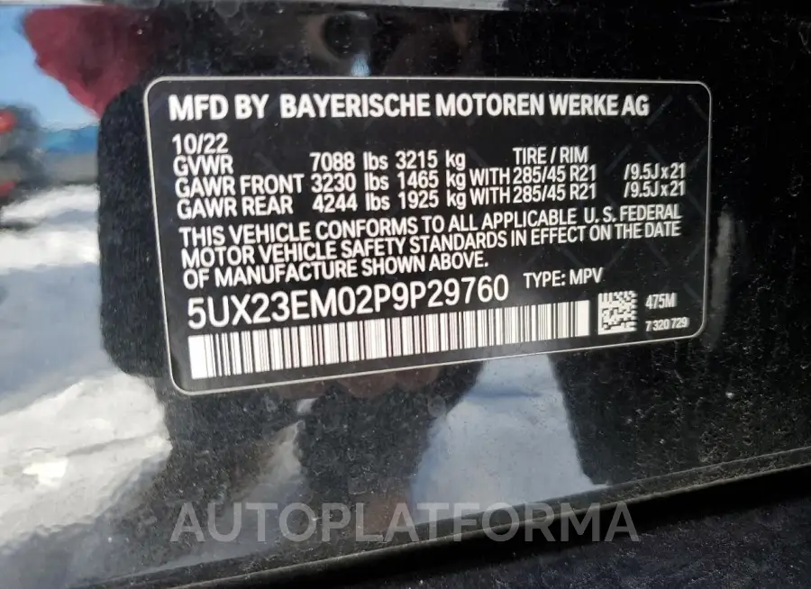 BMW X7 XDRIVE4 2023 vin 5UX23EM02P9P29760 from auto auction Copart