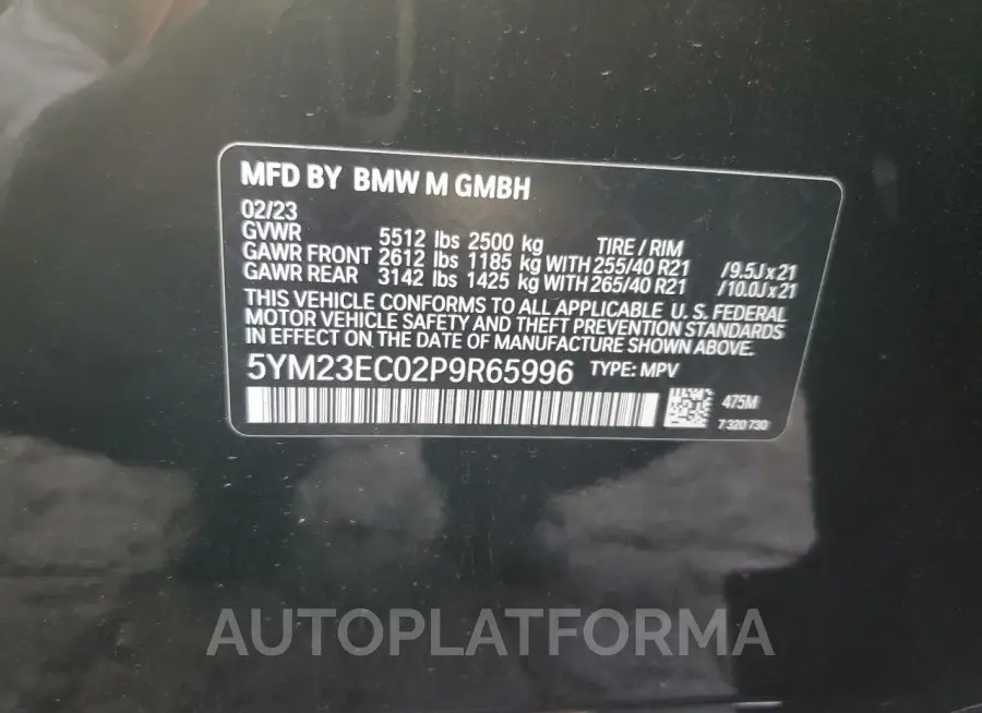 BMW X4 M 2023 vin 5YM23EC02P9R65996 from auto auction Copart