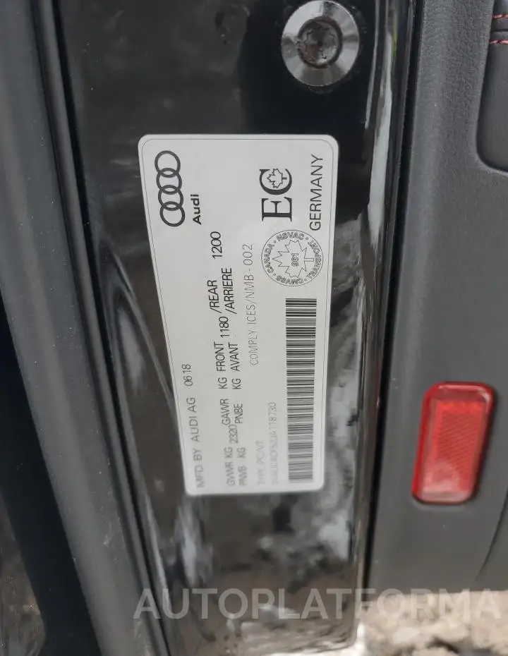 AUDI S5 PRESTIG 2018 vin WAUC4CF52JA118730 from auto auction Copart