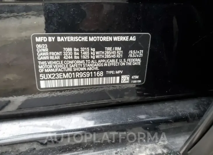 BMW X7 XDRIVE4 2024 vin 5UX23EM01R9S91168 from auto auction Copart