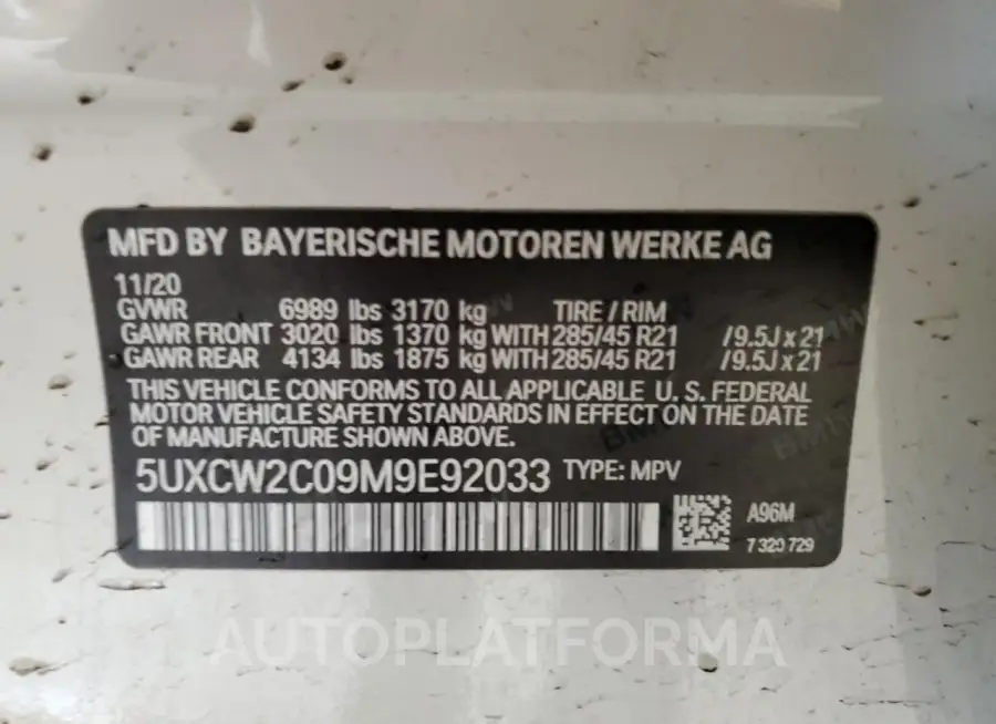 BMW X7 XDRIVE4 2021 vin 5UXCW2C09M9E92033 from auto auction Copart