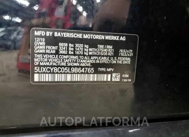 BMW X6 M50I 2020 vin 5UXCY8C05L9B64765 from auto auction Copart